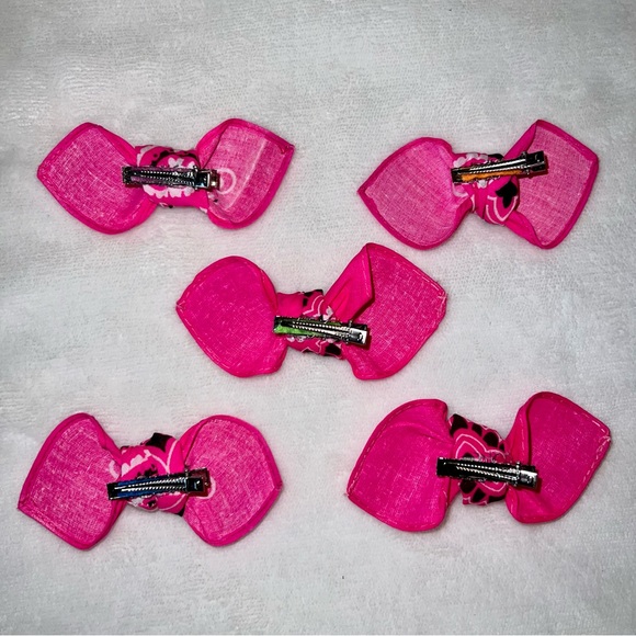 Neon Pink Paisley Rockabilly Bandana Knotted Hair Bow - Picture 10 of 11